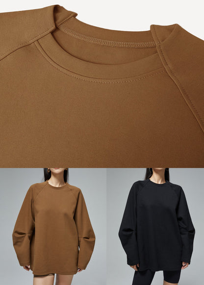 Brown O Neck Cotton Sweatshirt Fall