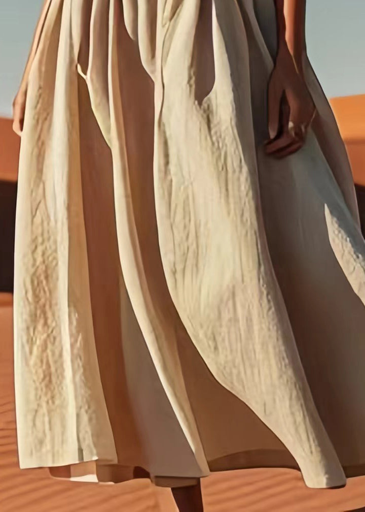 Loose Apricot Elastic Waist Cotton Skirt Summer