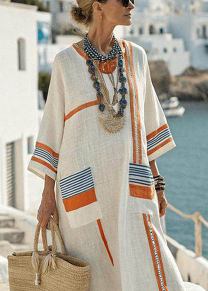 Loose Picture 1 Pockets Patchwork Ankle Dress Short Sleeve