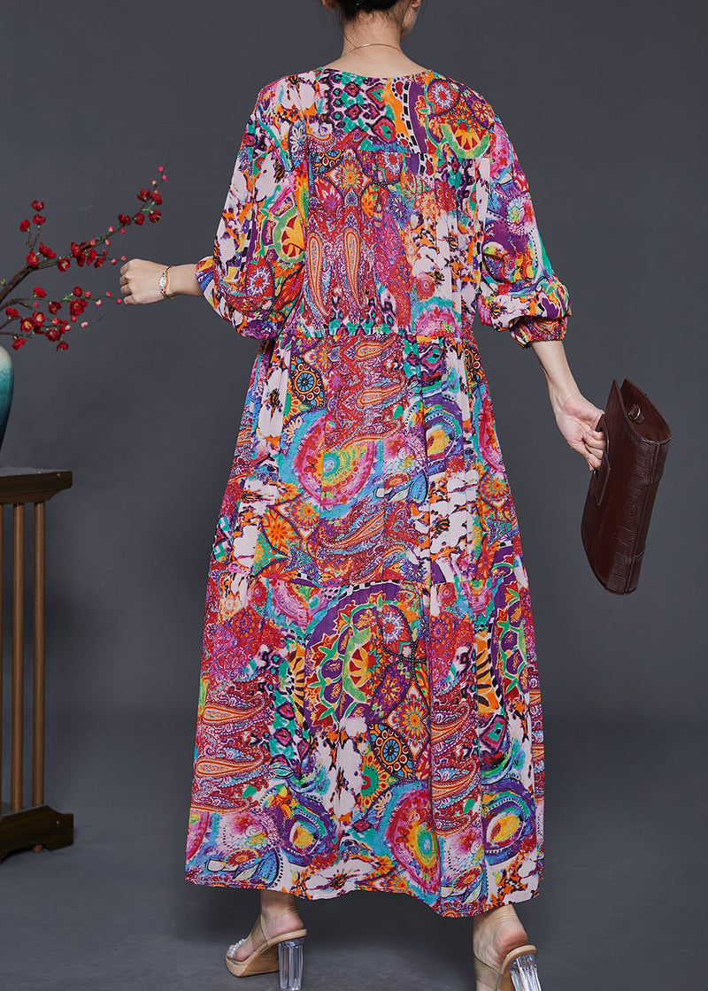Purple Print Chiffon Holiday Dress Cinched Exra Large Hem Summer