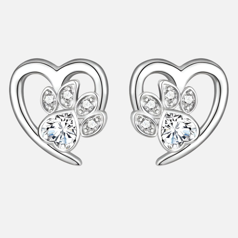 Paw and Heart Earrings With Zirconiaconia