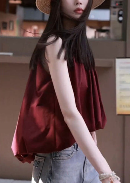 Wine Red Low High Design Cotton Top Sleeveless