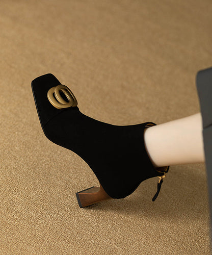 Black Chunky Suede Sequined Splicing Boots