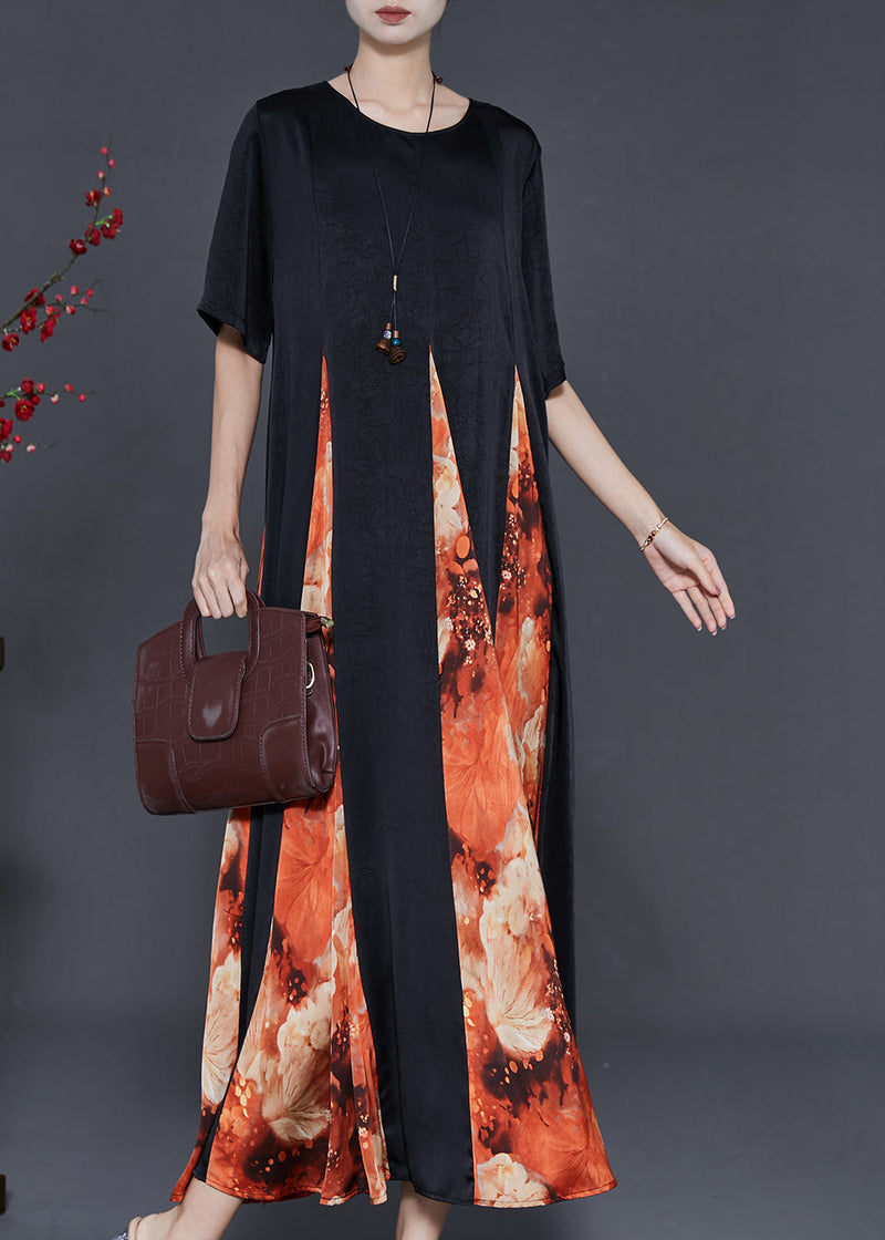 Orange Patchwork Silk Ankle Dress Exra Large Hem Summer