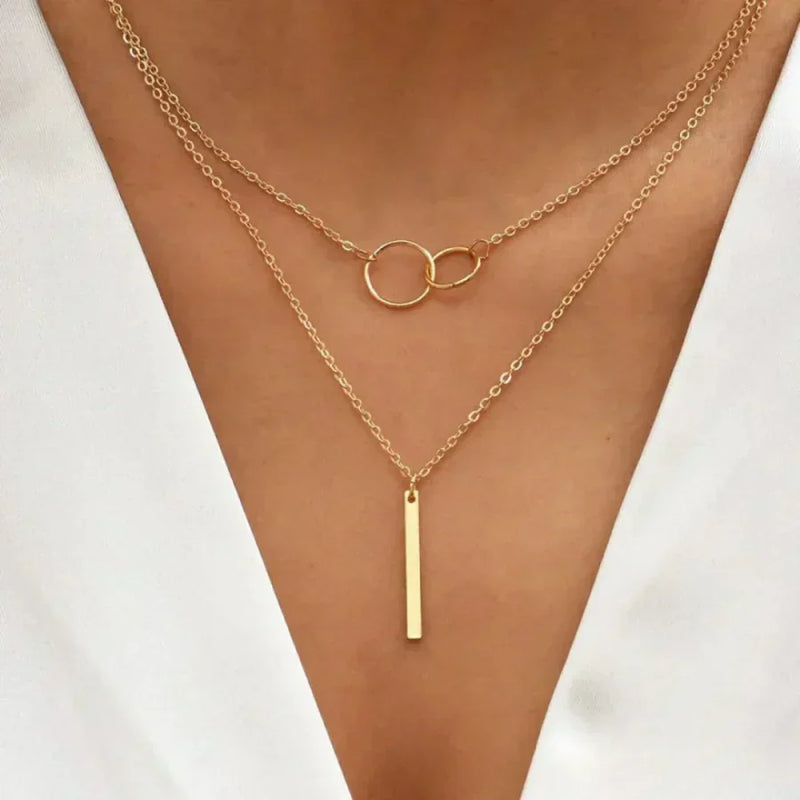 Gold Dual Circle Pendant Necklace