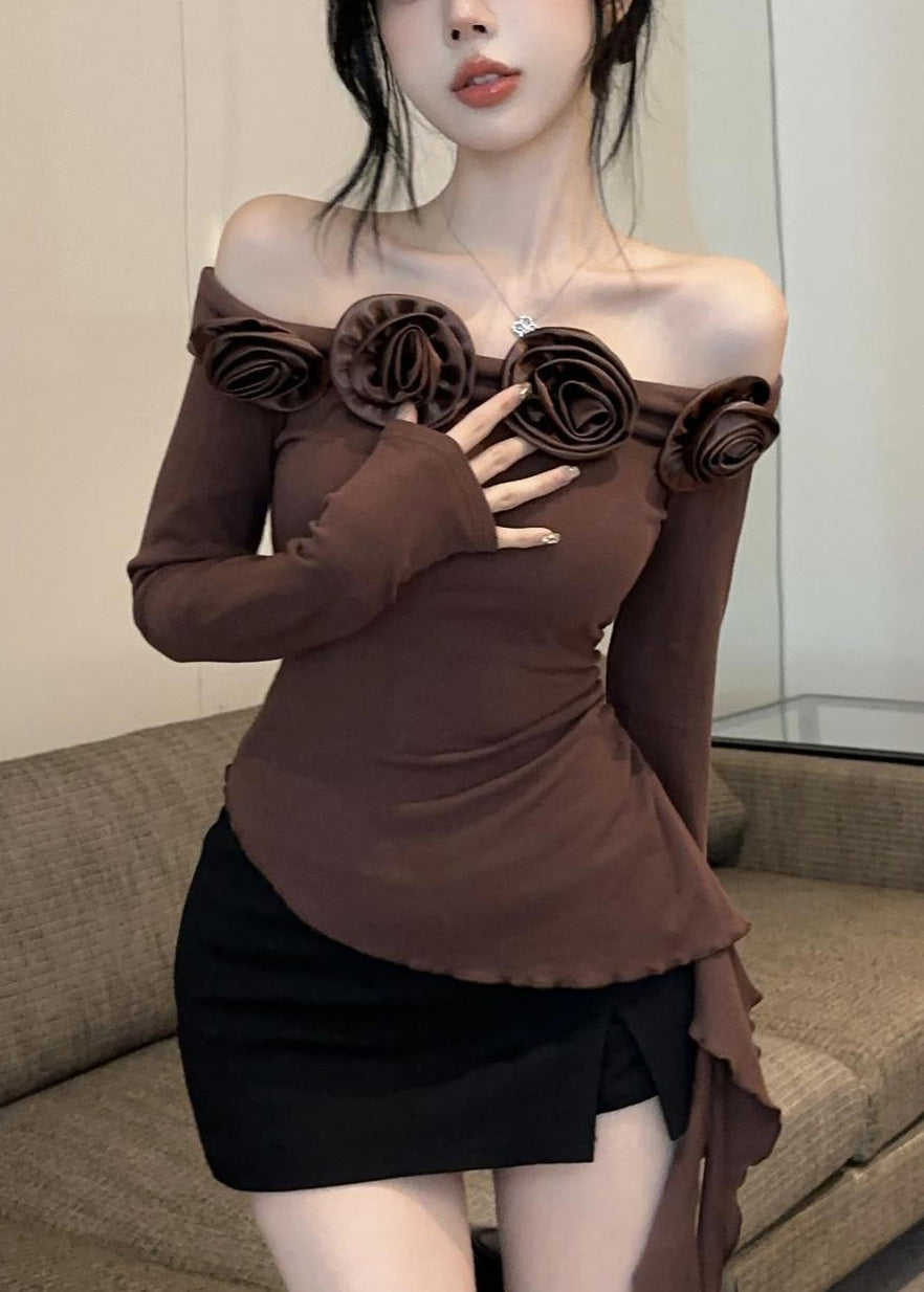 Slim Fit Coffee Asymmetrical Top Spring
