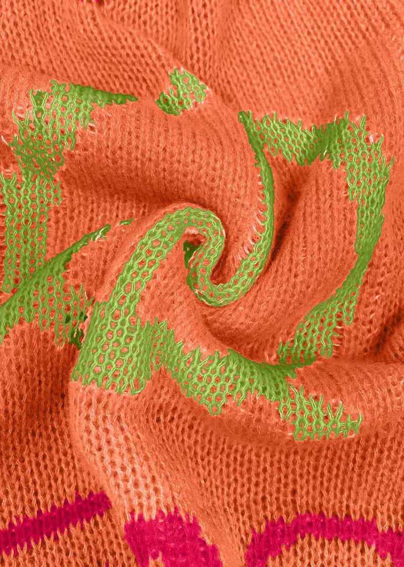Boutique Orange Jacquard Oversized Knit Cardigan Fall