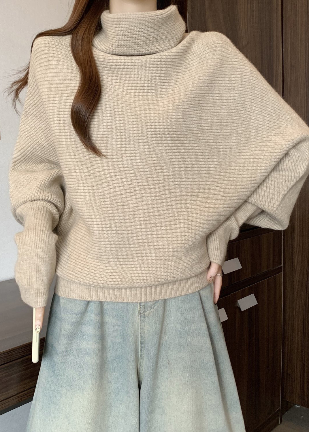 Apricot Turtleneck Thick Knit Sweater Winter