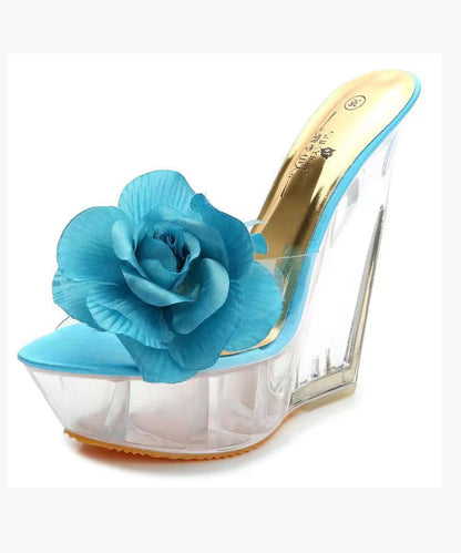 Apricot Stylish Wedge Heels Slide Sandals Peep Toe