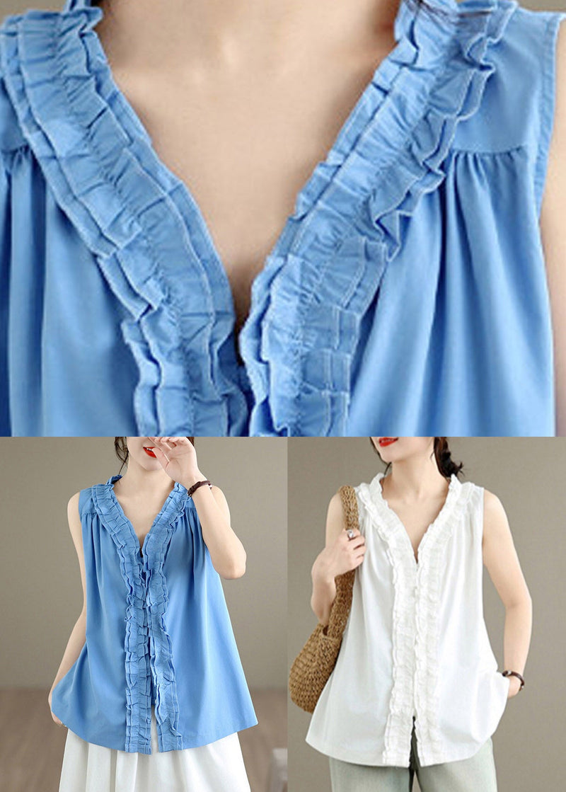 White Ruffled Patchwork Vest Sleeveless