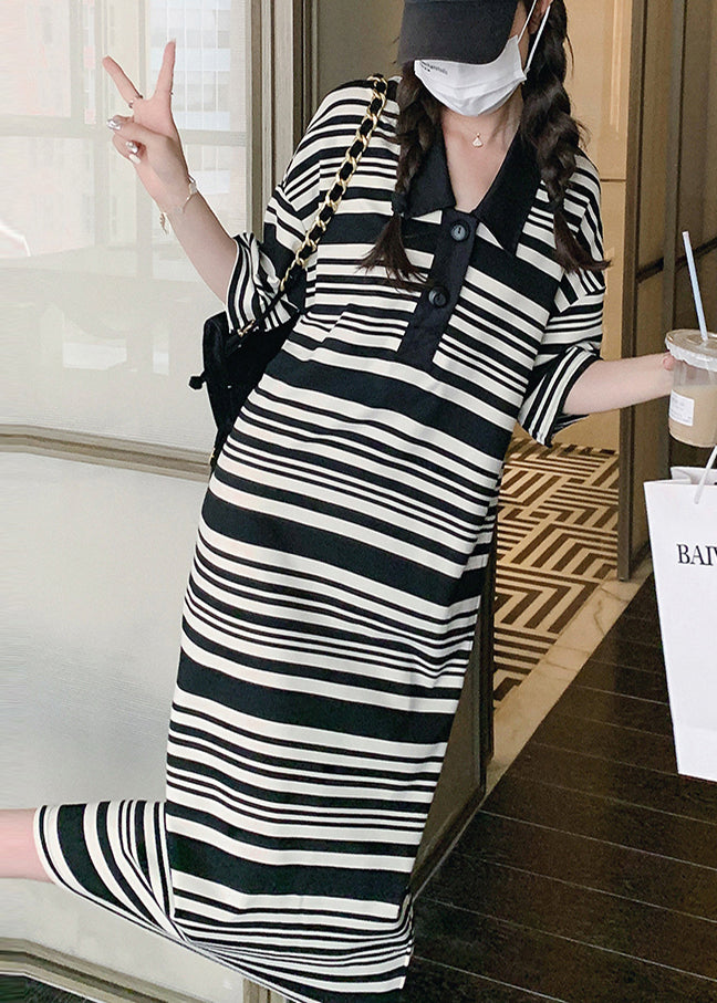 Black Oversized Striped Cotton Dresses Summer