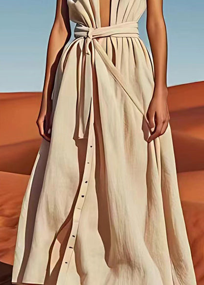 Off the Shoulder Tie Waist Cotton Long Dress Summer