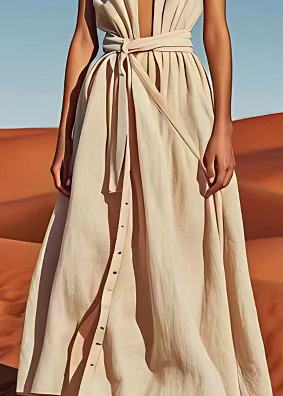 Off the Shoulder Tie Waist Cotton Long Dress Summer