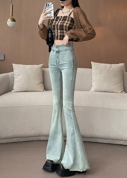 Light Blue High Waist Denim Bell-bottom Trousers Spring