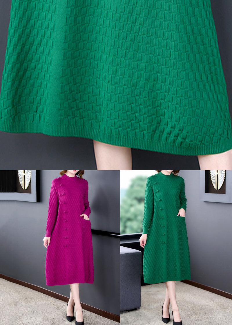 Loose Green Pockets Woolen Sweater Dress Winter