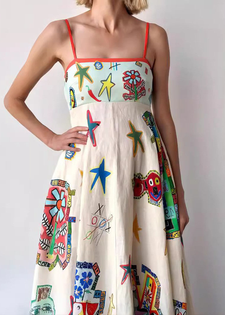 European and American Style Print Cotton Spaghetti Strap Dress Summer