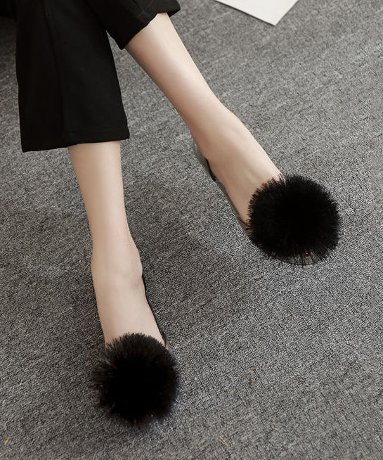 Fuzzy Ball Decorated Transparent Flat Fish Mouth Sandals