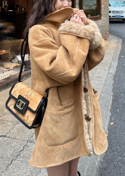 Khaki Wear on Both Sides Fleece Wool Lined Trench Winter