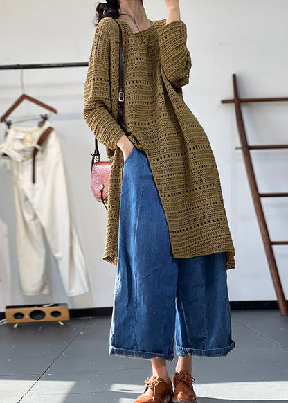 New Red O Neck Hollow Out Side Open Knit Dress Fall