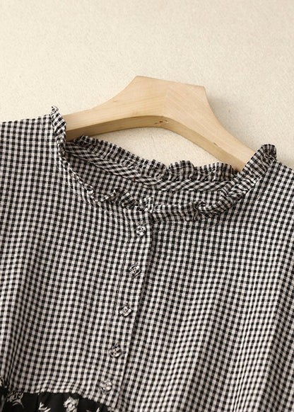 Diy Plaid Ruffled Print Patchwork Cotton Dress Summer