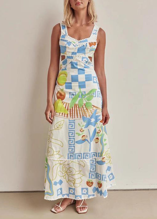 European and American Vacation Style Printed Spaghetti Strap Dress