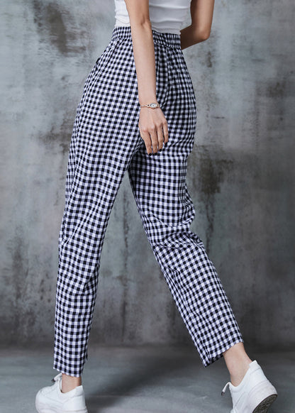 Grey Oversized Plaid Linen Pants Summer