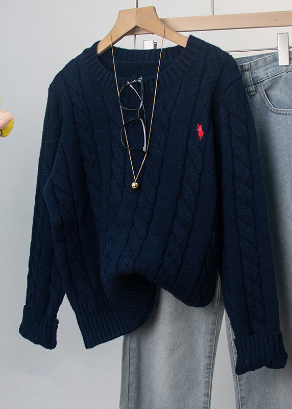 Grey O-neck Embroidered Knitted Sweaters Spring