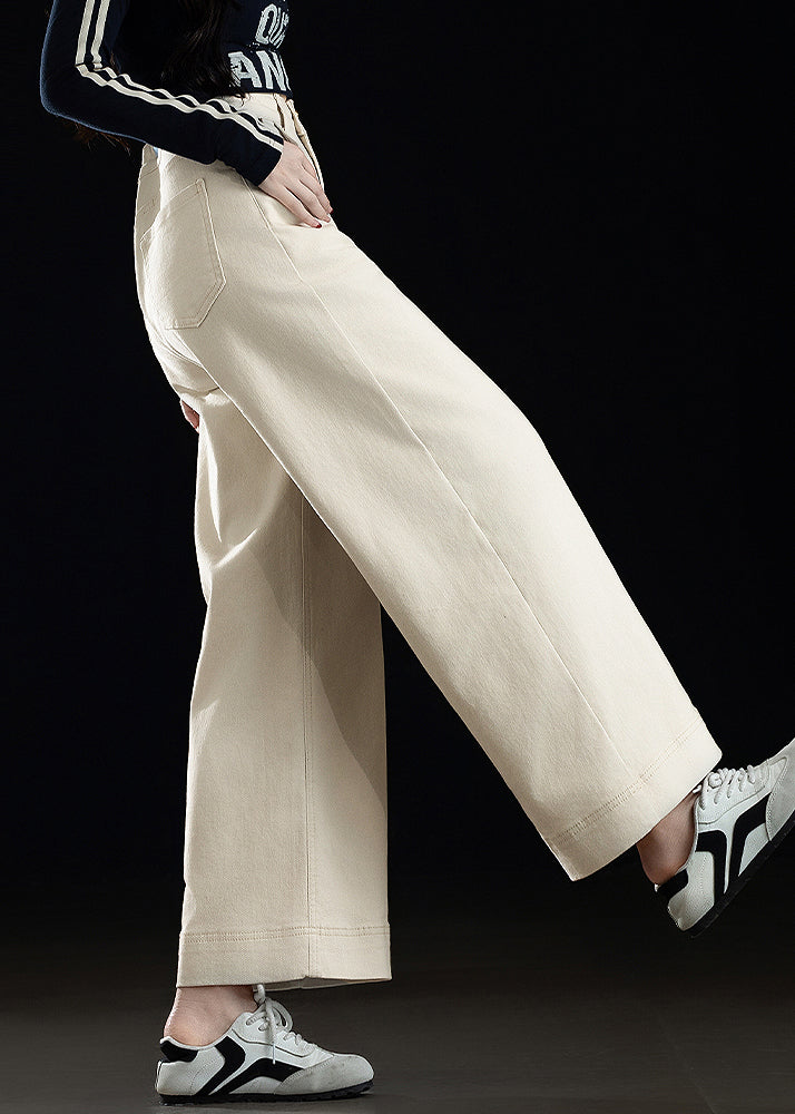 White Oversized Denim Straight Crop Pants Spring