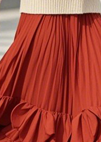 Diy Red Ruffled Patchwork a Line Skirts Spring