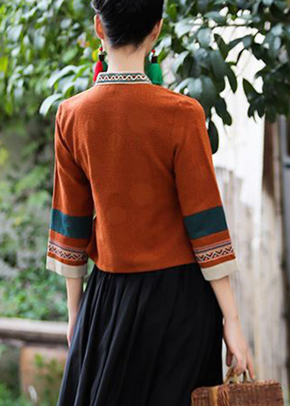 Earthy Yellow V Neck Print Shirts Long Sleeve