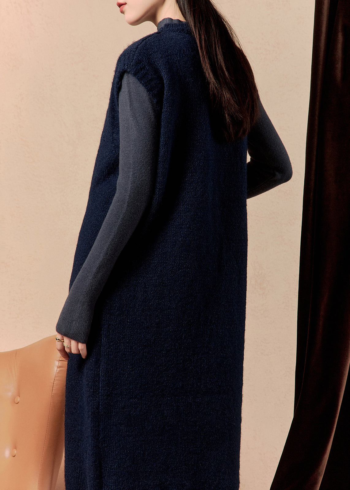 Navy Embroidered Cozy Knit Dress Sleeveless
