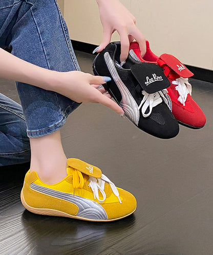 Red Suede Sport Flat Shoes for Splicing Lace Up