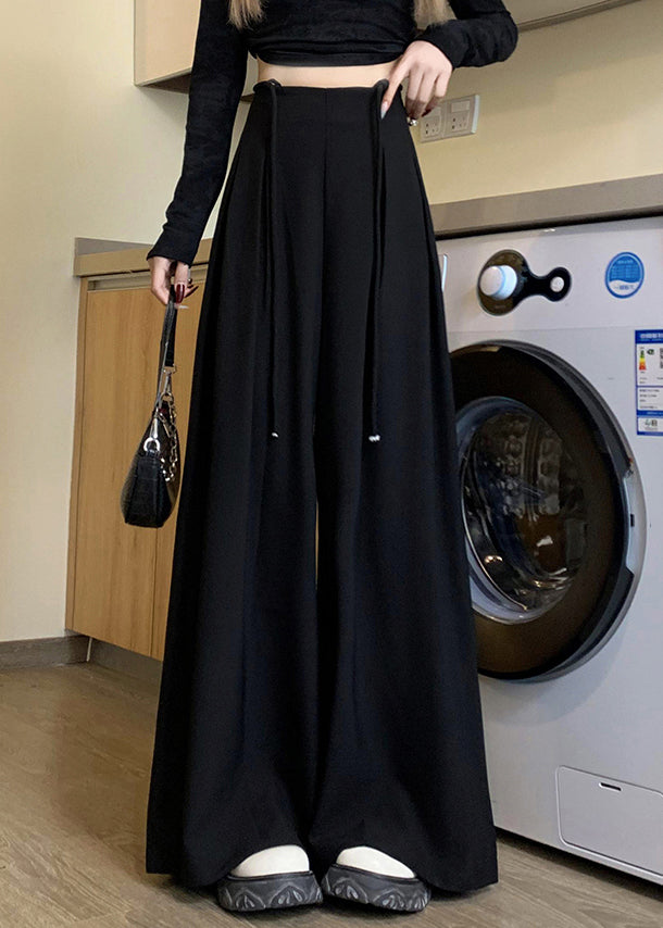 New Black Lace Up High Waist Spandex Wide Leg Pants Fall