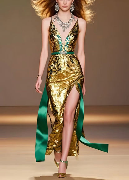 Golden Side Open Silm Fit Vestidos Dress Summer