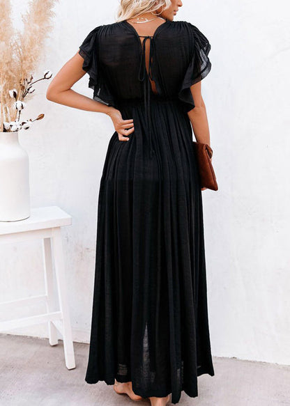 Black Ruffled Patchwork Long Dress Summer