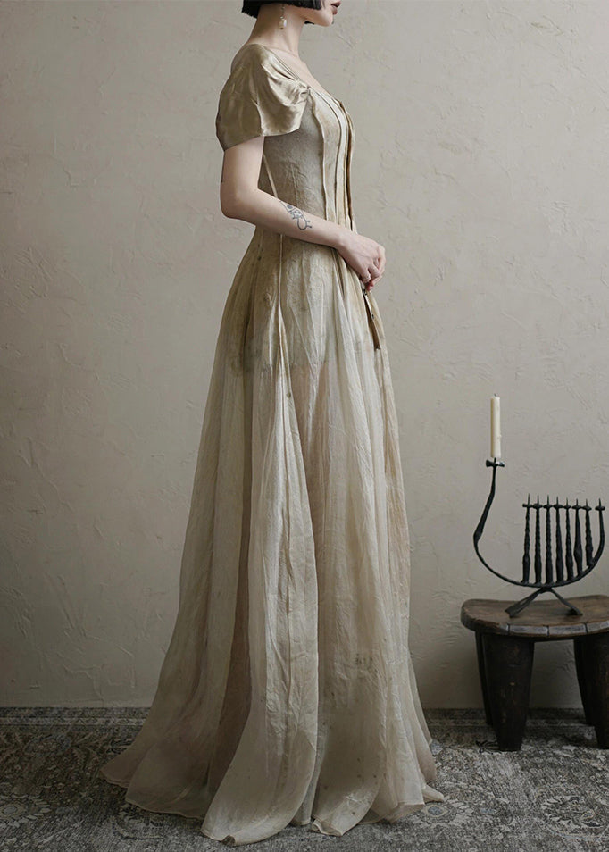 Square Collar Button Long Dress Summer