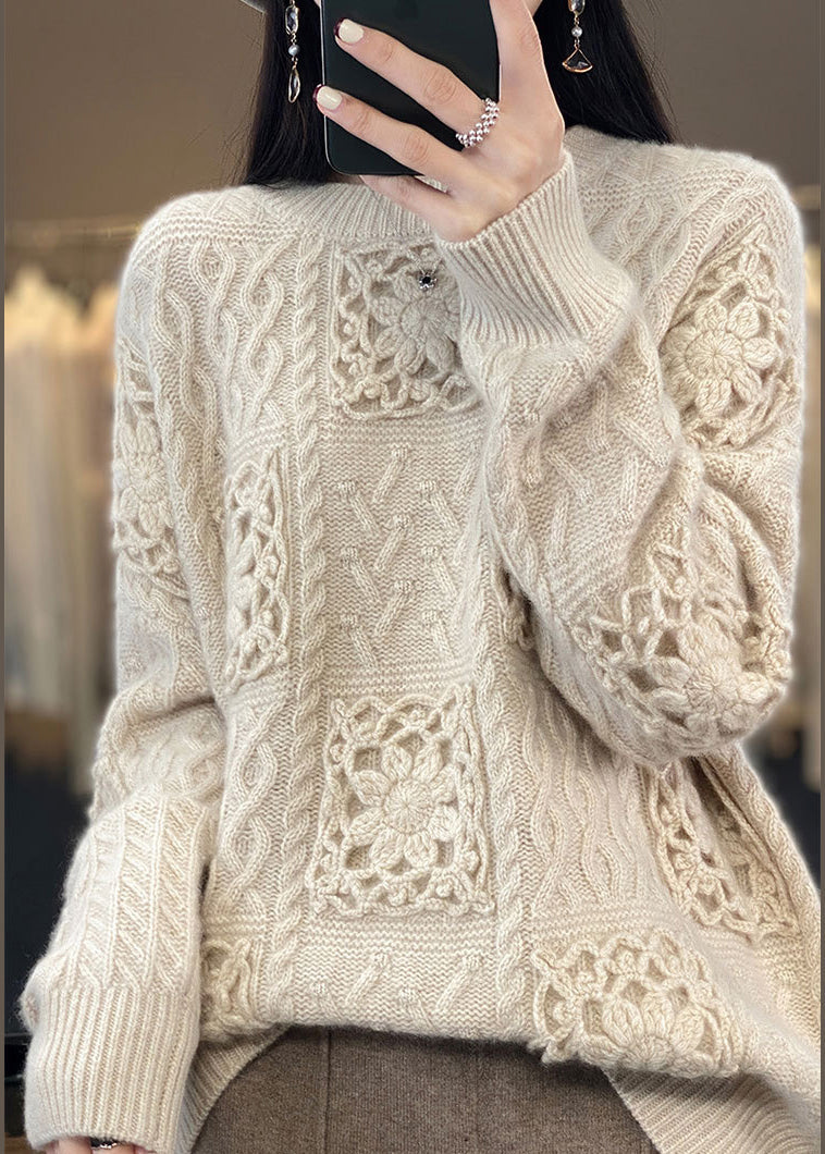 Boutique Beige O Neck Woolen Sweater Fall