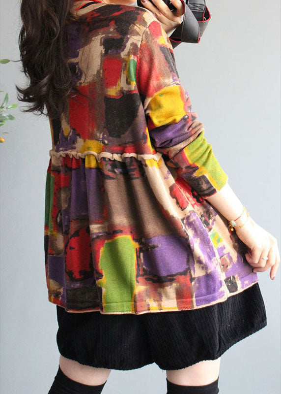 Apricot V Neck Print Button Fall Knit Sweater Coat
