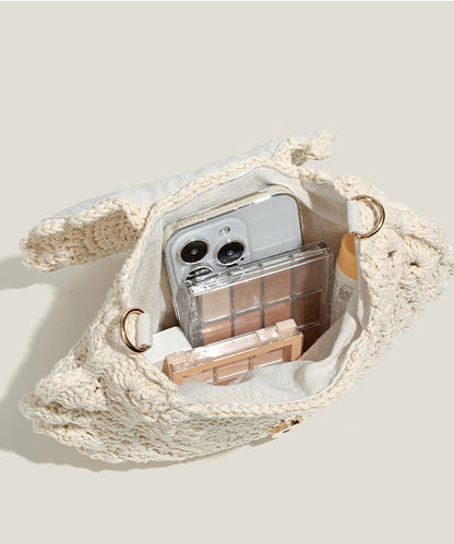 Beige Hollow Out Knit Cross-body Bag