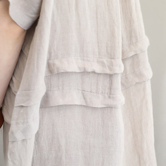 Orange Khaki Linen Shift Dresses Oversized Linen Cotton Dress O Neck Patchwork Cotton Dresses