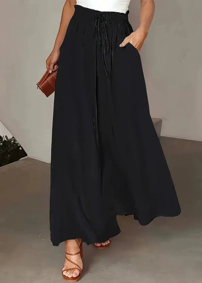 Summer Light Grey Elastic Waist Wide Leg Pants