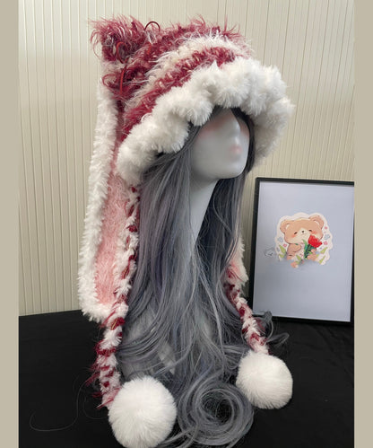 Red and White Knitted Warm Fleece Boonie Hat
