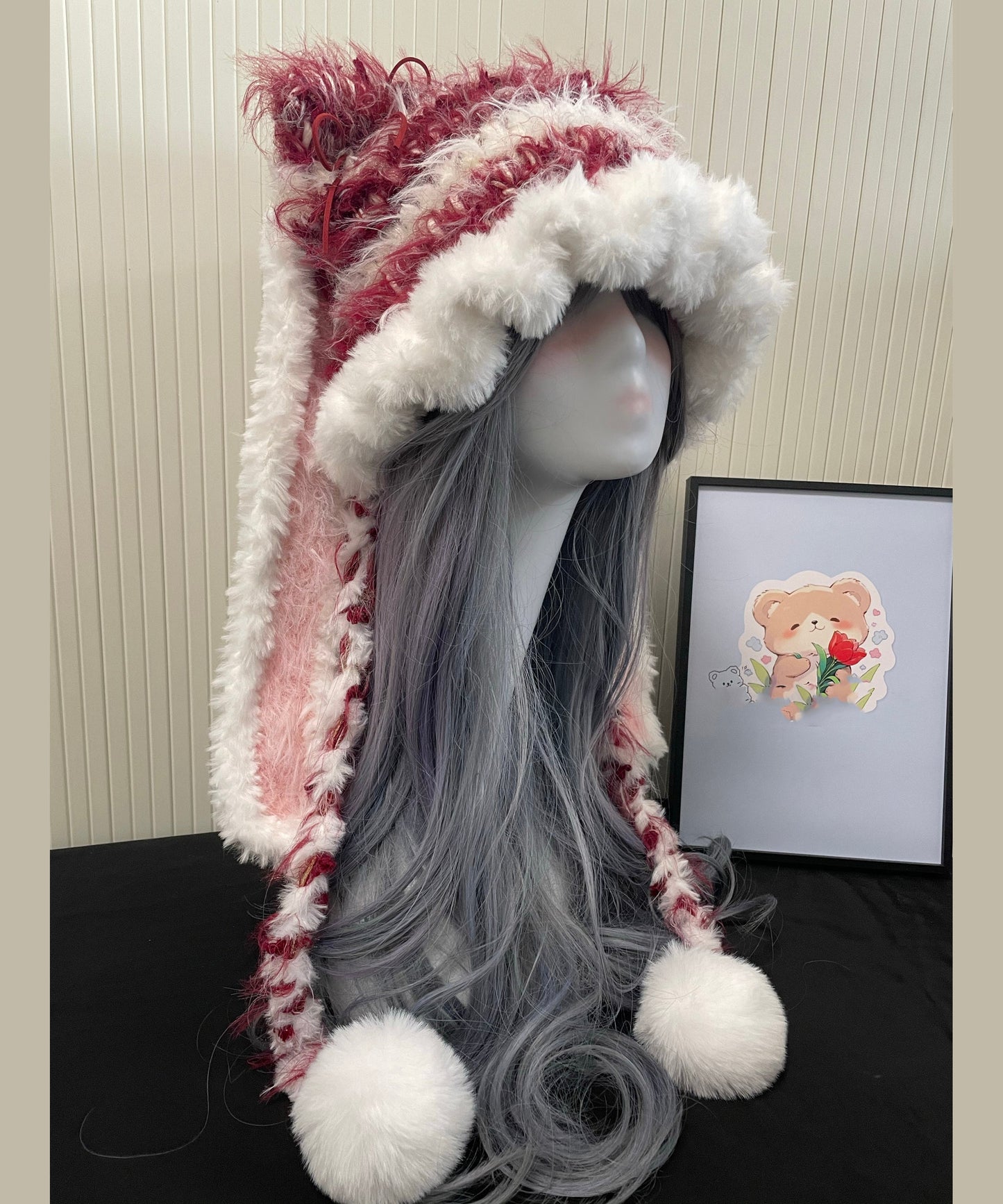Red and White Knitted Warm Fleece Boonie Hat