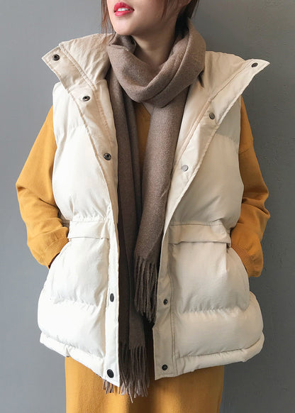Loose Beige Button Pockets Fine Cotton Filled Vest Sleeveless