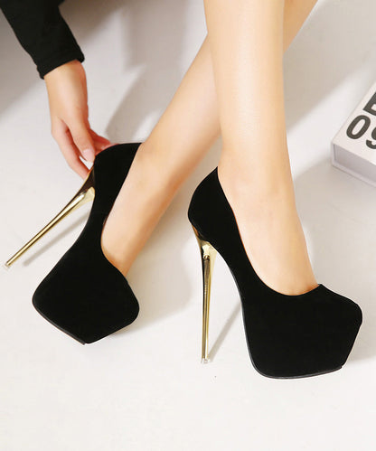 Black Boutique Stiletto Suede Fitted Splicing High Heels