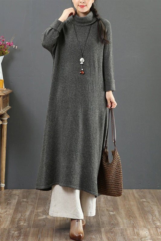-winter Wool High Collar Long Sleeve Dress