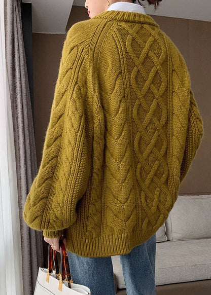 Apricot O Neck Thick Cotton Knit Sweater Fall