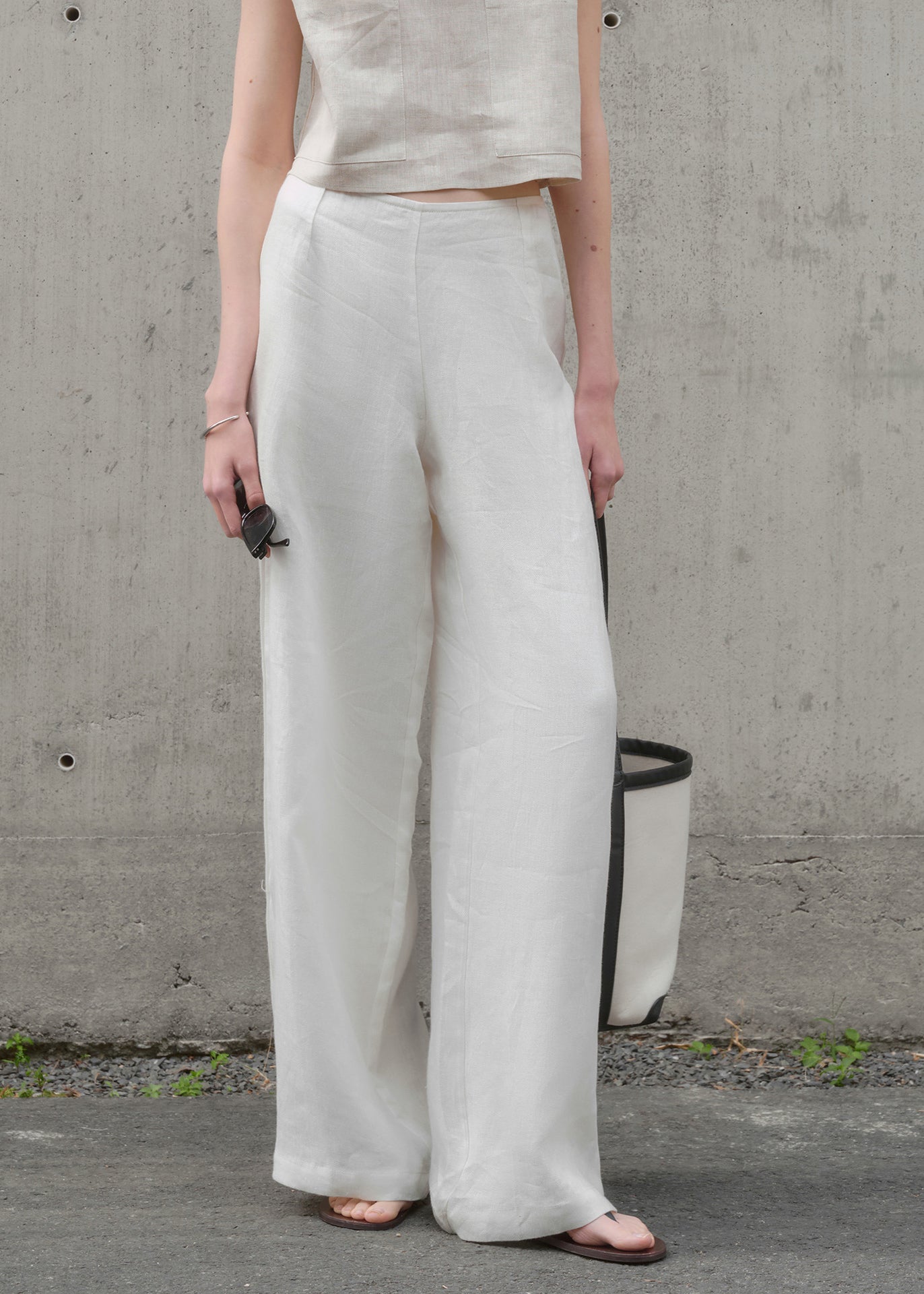 Simple Beige Versatile Linen Wide Leg Pants Summer