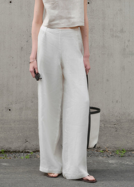 Simple Beige Versatile Linen Wide Leg Pants Summer