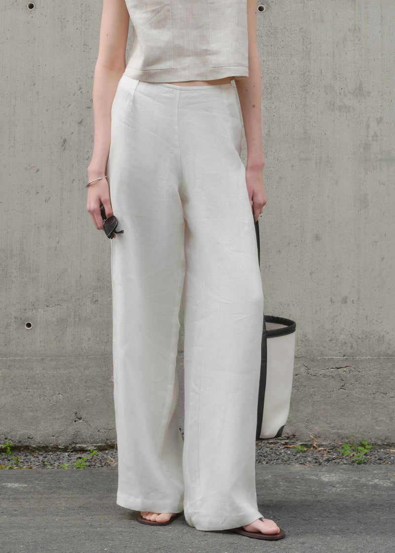 Simple Beige Versatile Linen Wide Leg Pants Summer
